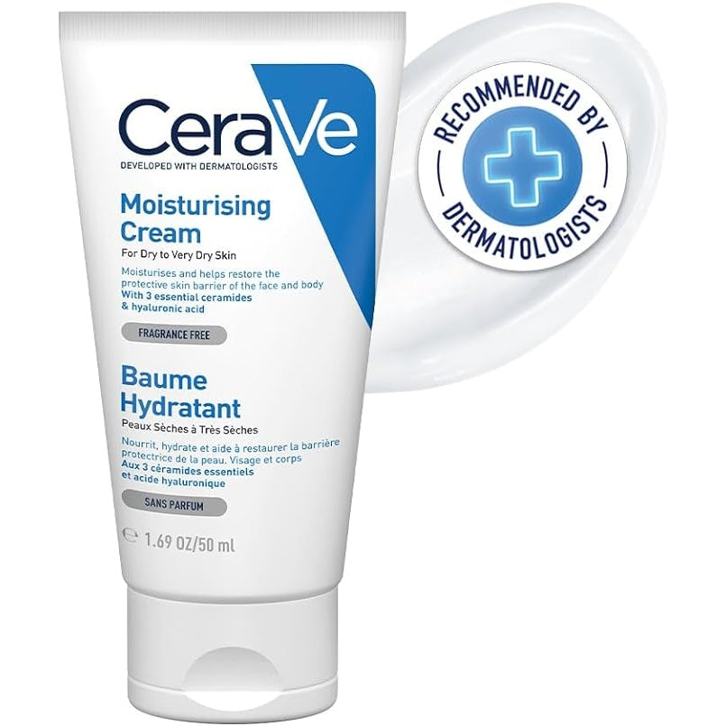 CeraVe Moisturizing Cream | 48H Body and Face Moisturizer for Dry to Very Dry Skin with Hyaluronic Acid and Ceramides | Fragrance Free | 1.69Oz, 50 ML