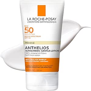 La Roche-Posay Anthelios Mineral Sunscreen Gentle Lotion Broad Spectrum SPF 50, Face and Body Sunscreen with Zinc Oxide and Titanium Dioxide, Oil-Free