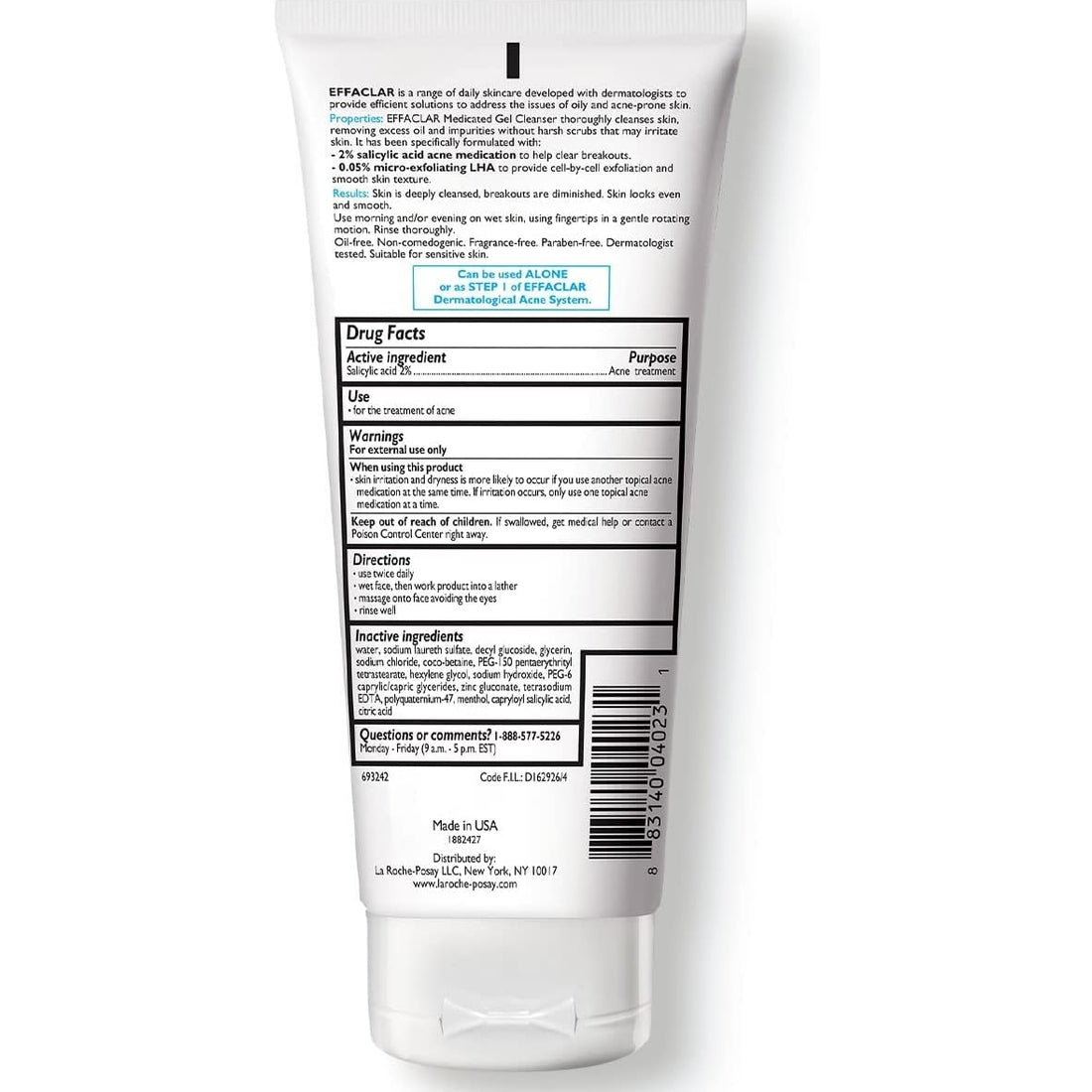 La Roche-Posay Effaclar Medicated Gel Acne Face Wash, Facial Cleanser with Salicylic Acid for Acne & Oily Skin, 6.76 Fl. Oz.