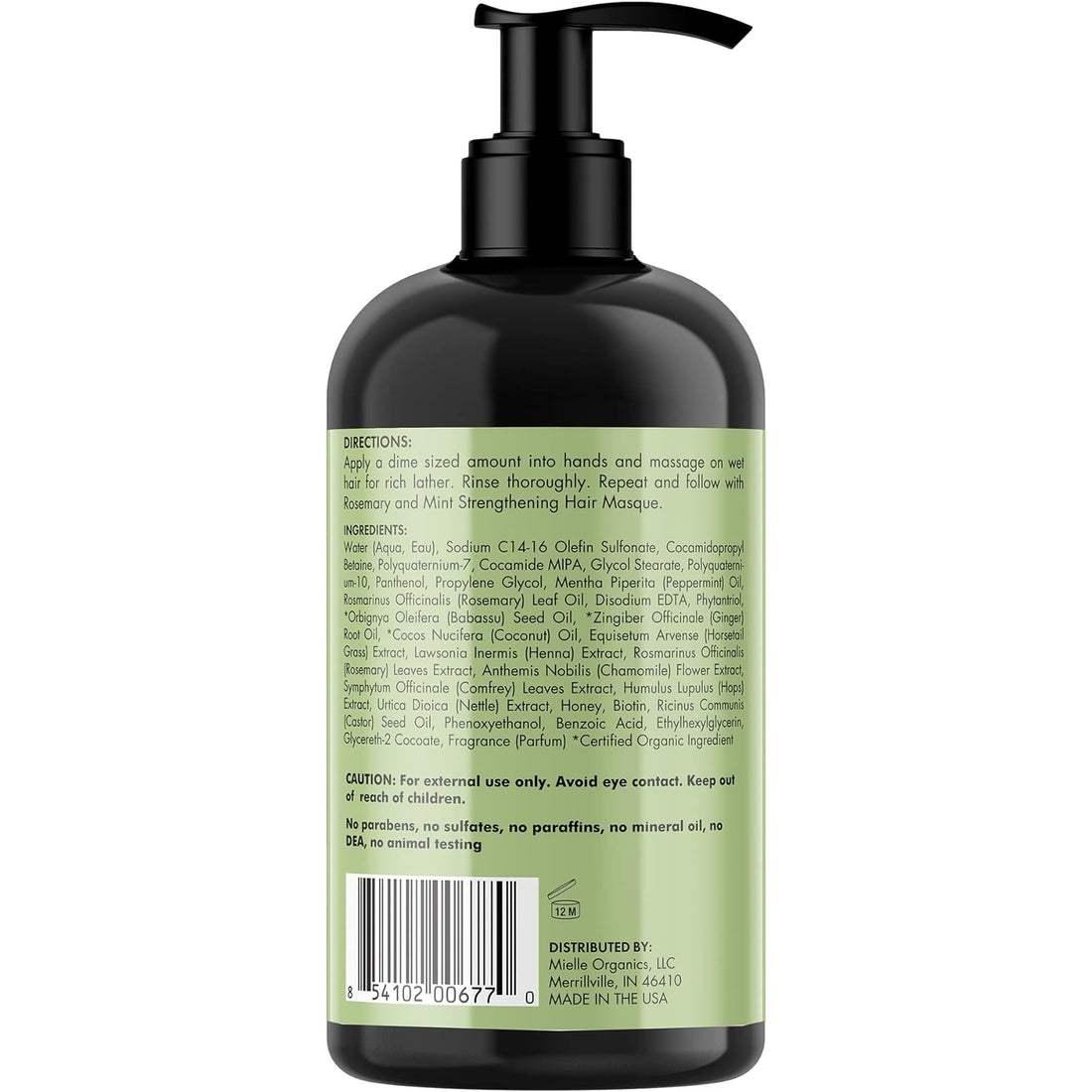 Mielle Organics Rosemary Mint Strengthening Shampoo Infused with Biotin, Cleanses and Helps Strengthen Weak and Brittle Hair, 12 Ounces