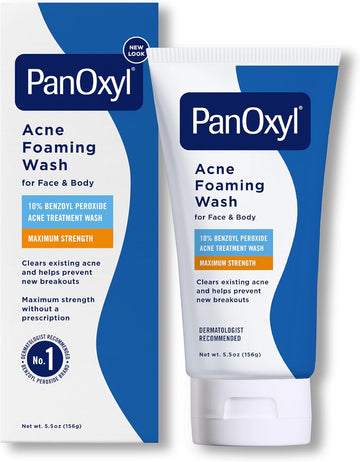 PanOxyl Acne Foaming Wash Benzoyl Peroxide 10% Maximum Strength Antimicrobial, 5.5 Oz, Package may vary