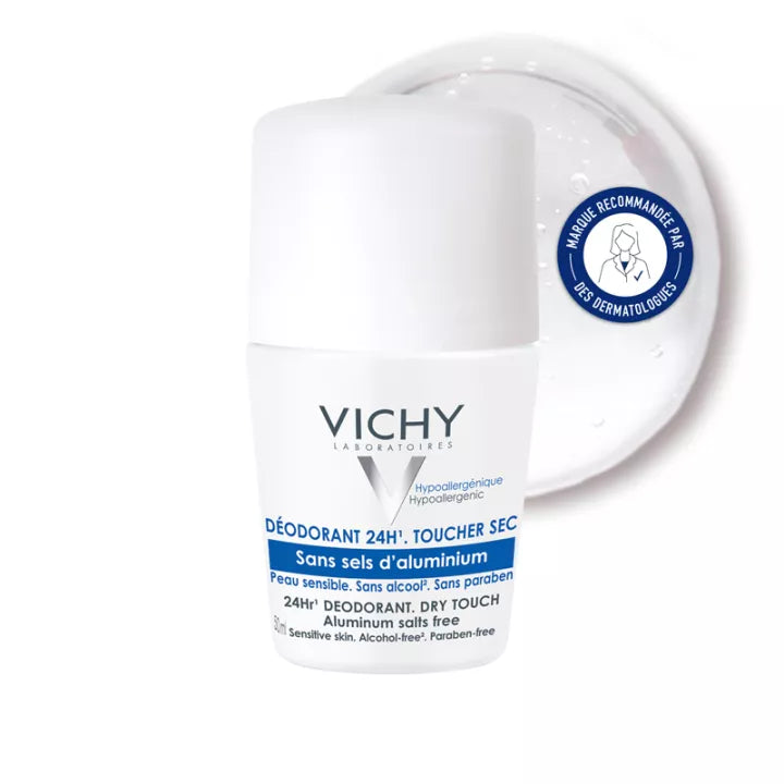 Vichy Deodorant 24H Dry Touch Sensitive Skin Roll-On Lot of 2 x 50 ml